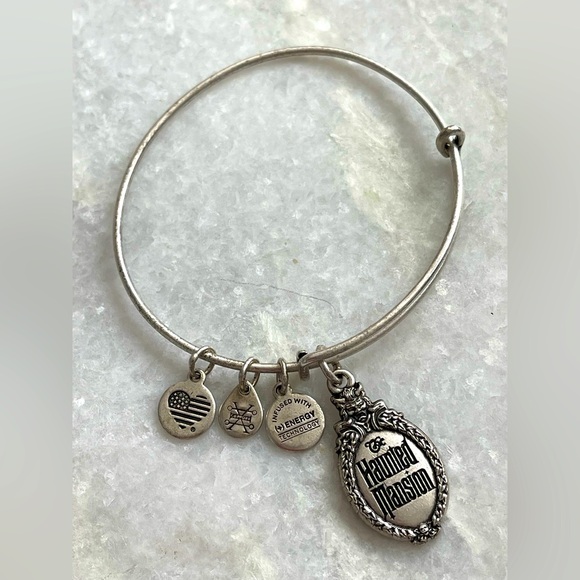 Alex & Ani Disney Parks The Haunted Mansion Plaque Charm Bangle Bracelet Silver - Picture 1 of 3